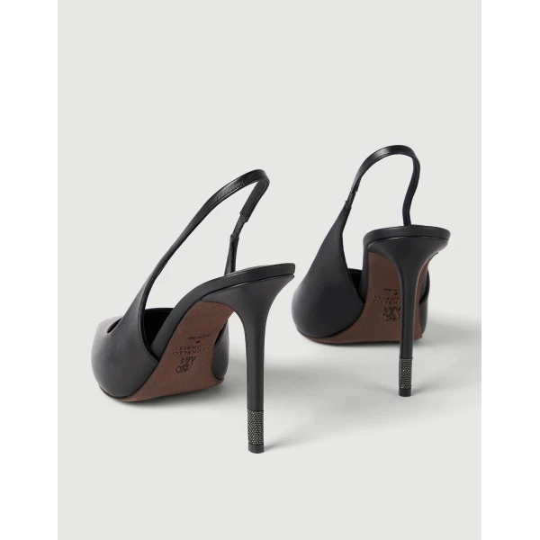 Nappa leather heels with monili in Black - Image 4