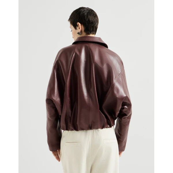 Nappa leather jacket in Burgundy - Image 3