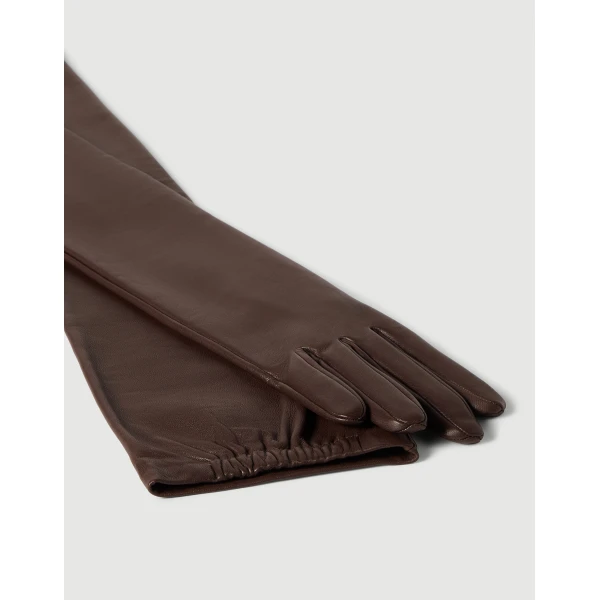 Brunello Cucinelli Nappa long gloves in Rust Brown, view 2 | Gloves | Luxury Shoes 