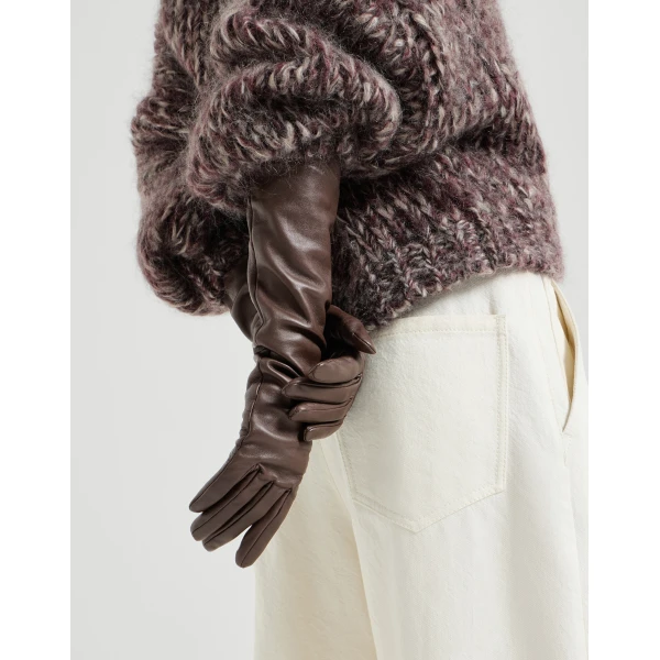 Brunello Cucinelli Nappa long gloves in Rust Brown, view 3 | Gloves | Luxury Shoes 