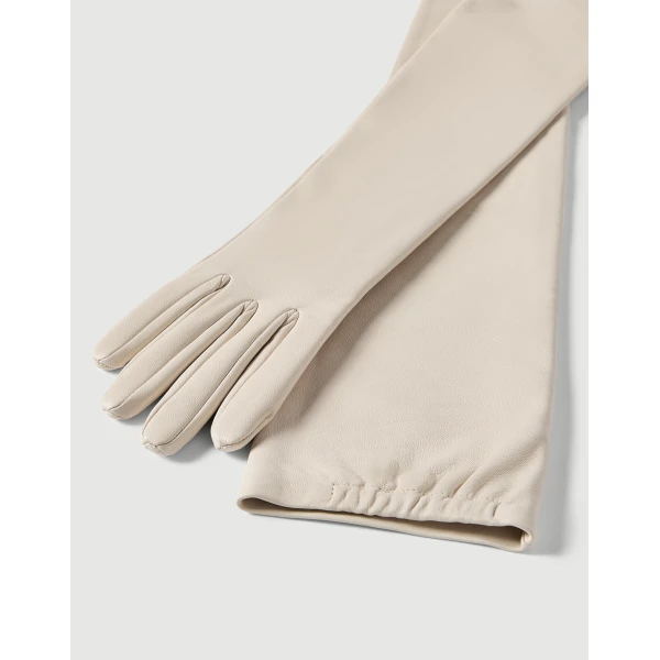 Brunello Cucinelli Nappa long gloves in White, view 2 | Gloves | Luxury Shoes 