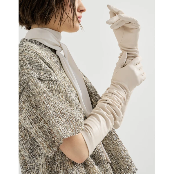 Brunello Cucinelli Nappa long gloves in White, view 3 | Gloves | Luxury Shoes 