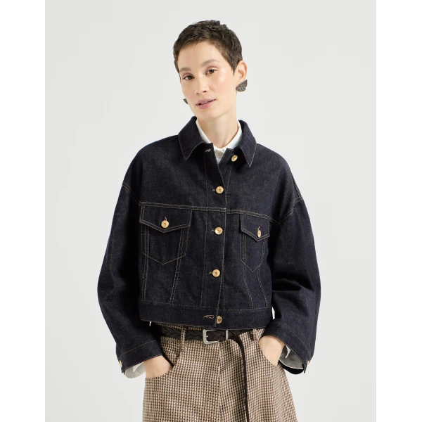 Brunello Cucinelli No-fade denim outerwear jacket with monili in Denim, view 2 | Jackets | Luxury Shoes 