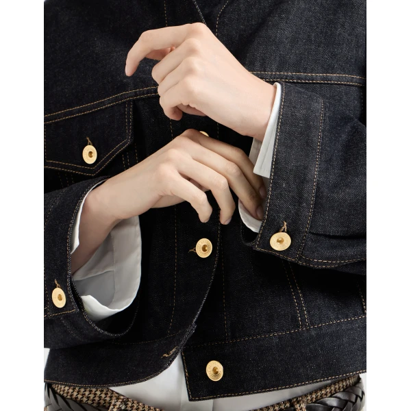 Brunello Cucinelli No-fade denim outerwear jacket with monili in Denim, view 4 | Jackets | Luxury Shoes 