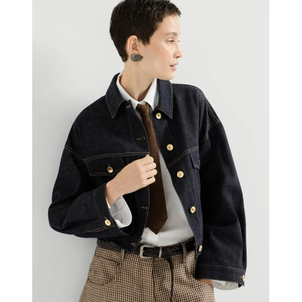 Brunello Cucinelli No-fade denim outerwear jacket with monili in Denim, view 5 | Jackets | Luxury Shoes 