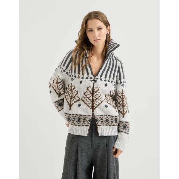 Brunello Cucinelli Nordic heritage cardigan in Pearl, view 2 | Cardigan | Luxury Shoes 