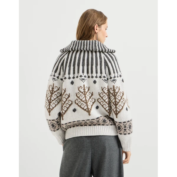 Brunello Cucinelli Nordic heritage cardigan in Pearl, view 3 | Cardigan | Luxury Shoes 