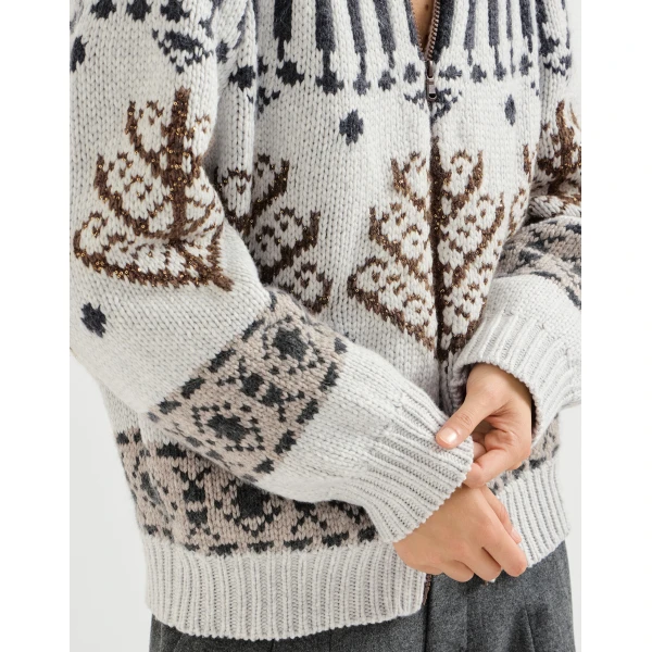 Brunello Cucinelli Nordic heritage cardigan in Pearl, view 4 | Cardigan | Luxury Shoes 