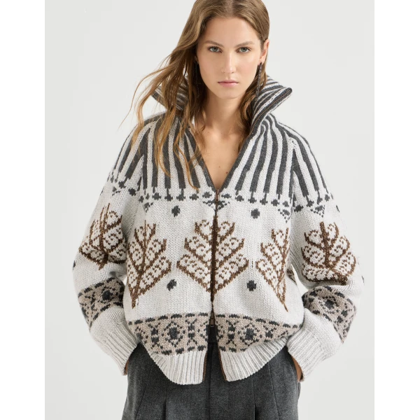 Brunello Cucinelli Nordic heritage cardigan in Pearl, view 5 | Cardigan | Luxury Shoes 