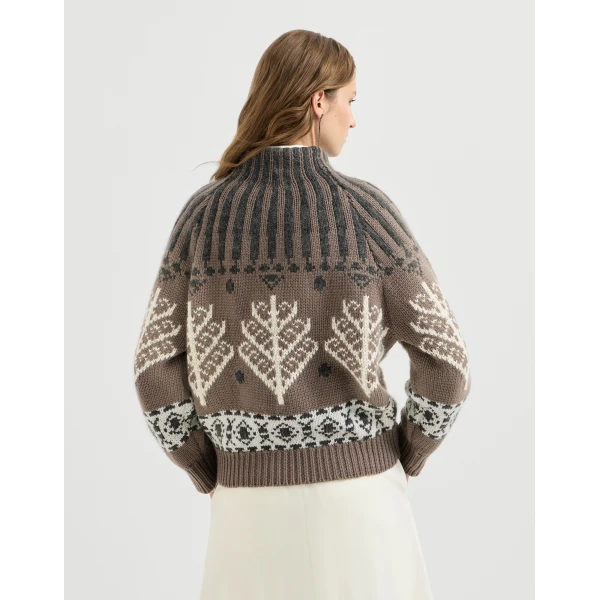 Brunello Cucinelli Nordic heritage high-neck sweater in Light Brown, view 3 | Sweaters | Luxury Shoes 
