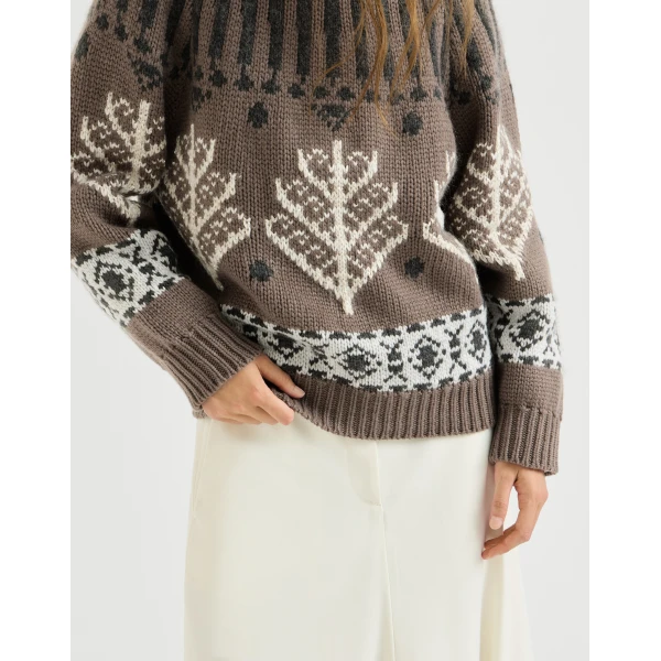 Brunello Cucinelli Nordic heritage high-neck sweater in Light Brown, view 4 | Sweaters | Luxury Shoes 