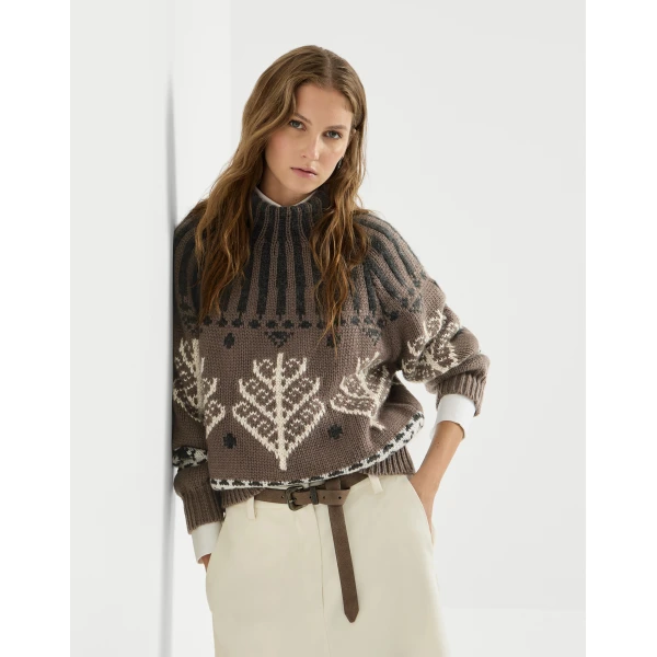Brunello Cucinelli Nordic heritage high-neck sweater in Light Brown, view 5 | Sweaters | Luxury Shoes 