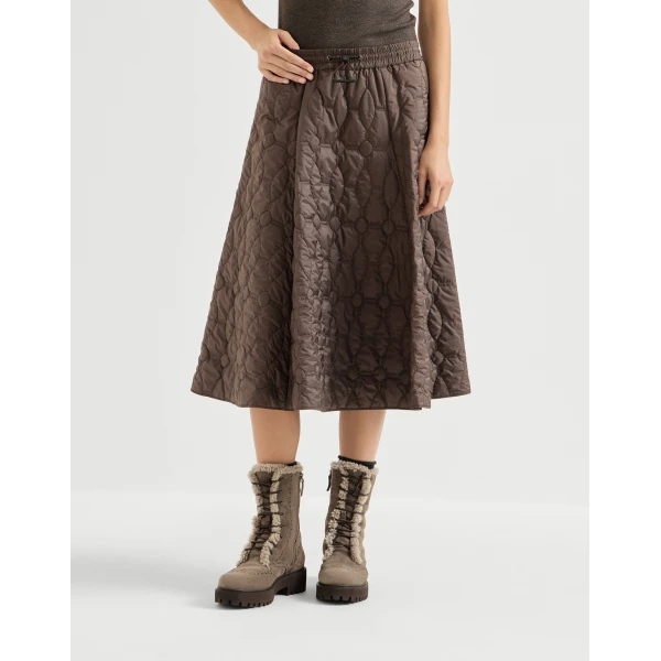 Brunello Cucinelli Nylon quilted skirt in Coffee, view 2 | Skirts | Luxury Shoes 