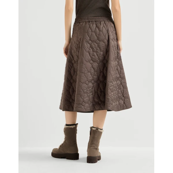 Brunello Cucinelli Nylon quilted skirt in Coffee, view 3 | Skirts | Luxury Shoes 