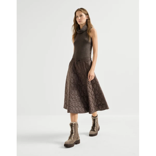 Brunello Cucinelli Nylon quilted skirt in Coffee, view 5 | Skirts | Luxury Shoes 