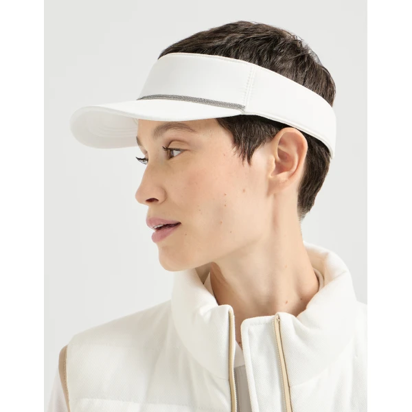 Brunello Cucinelli Nylon visor with shiny band in White, view 3 | Hats | Luxury Shoes 