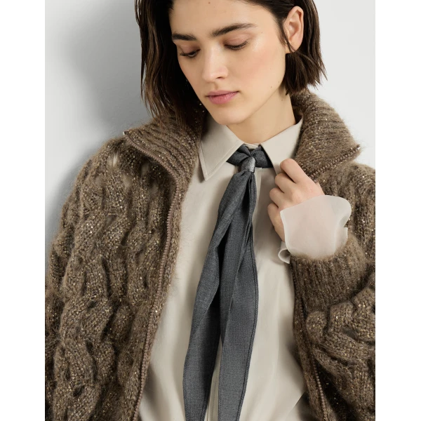 Brunello Cucinelli Organza necktie with monili in Dark Grey, view 3 | Accessories | Luxury Shoes 
