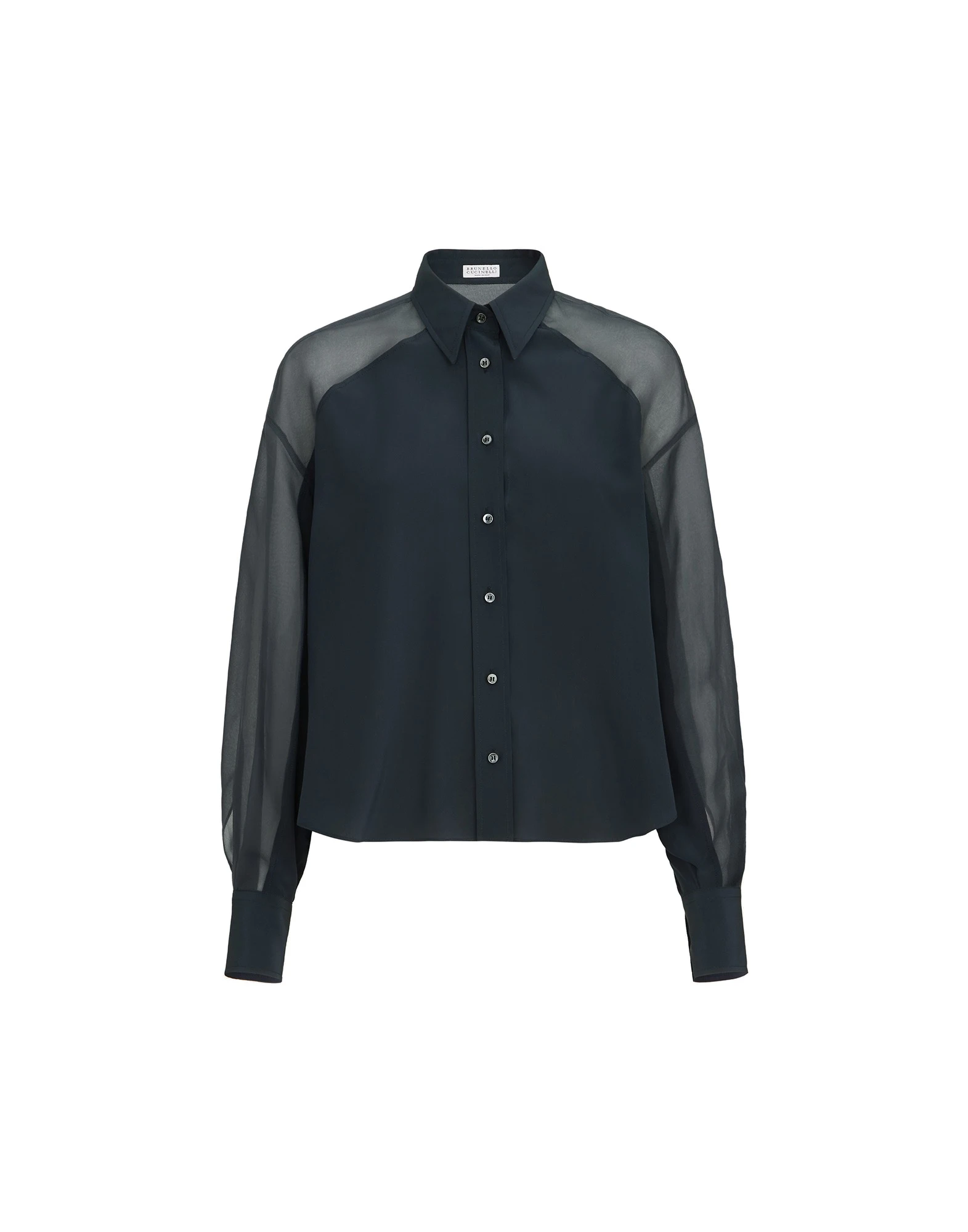 Brunello Cucinelli Paneled shirt with monili in Blue Brunello Cucinelli
