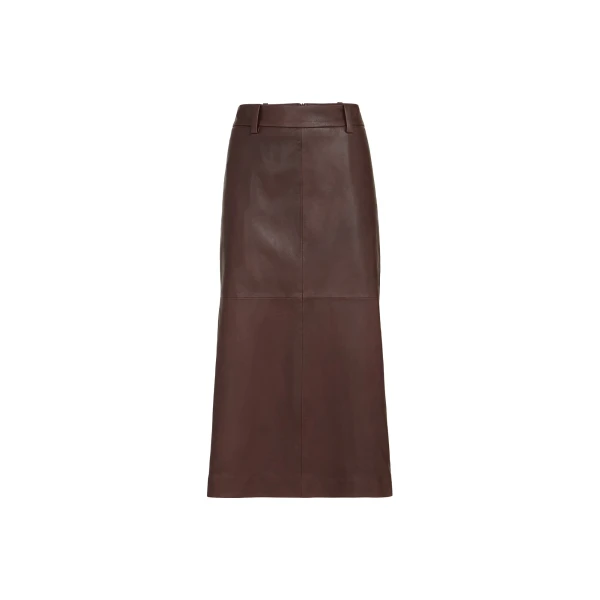Polished nappa leather pencil skirt in Burgundy