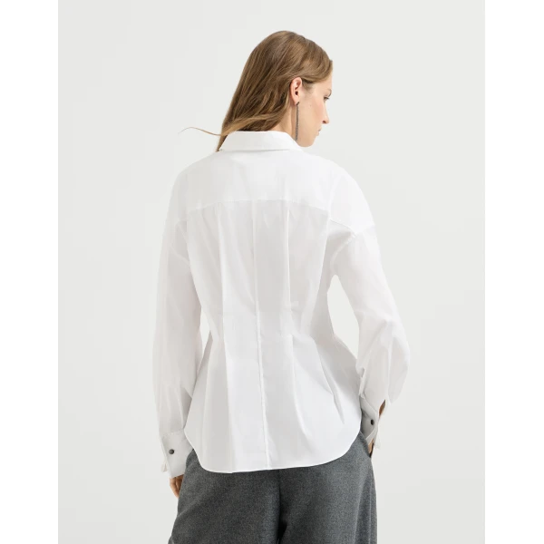 Brunello Cucinelli Poplin pleated shirt in White, view 4 | Shirts | Luxury Shoes 