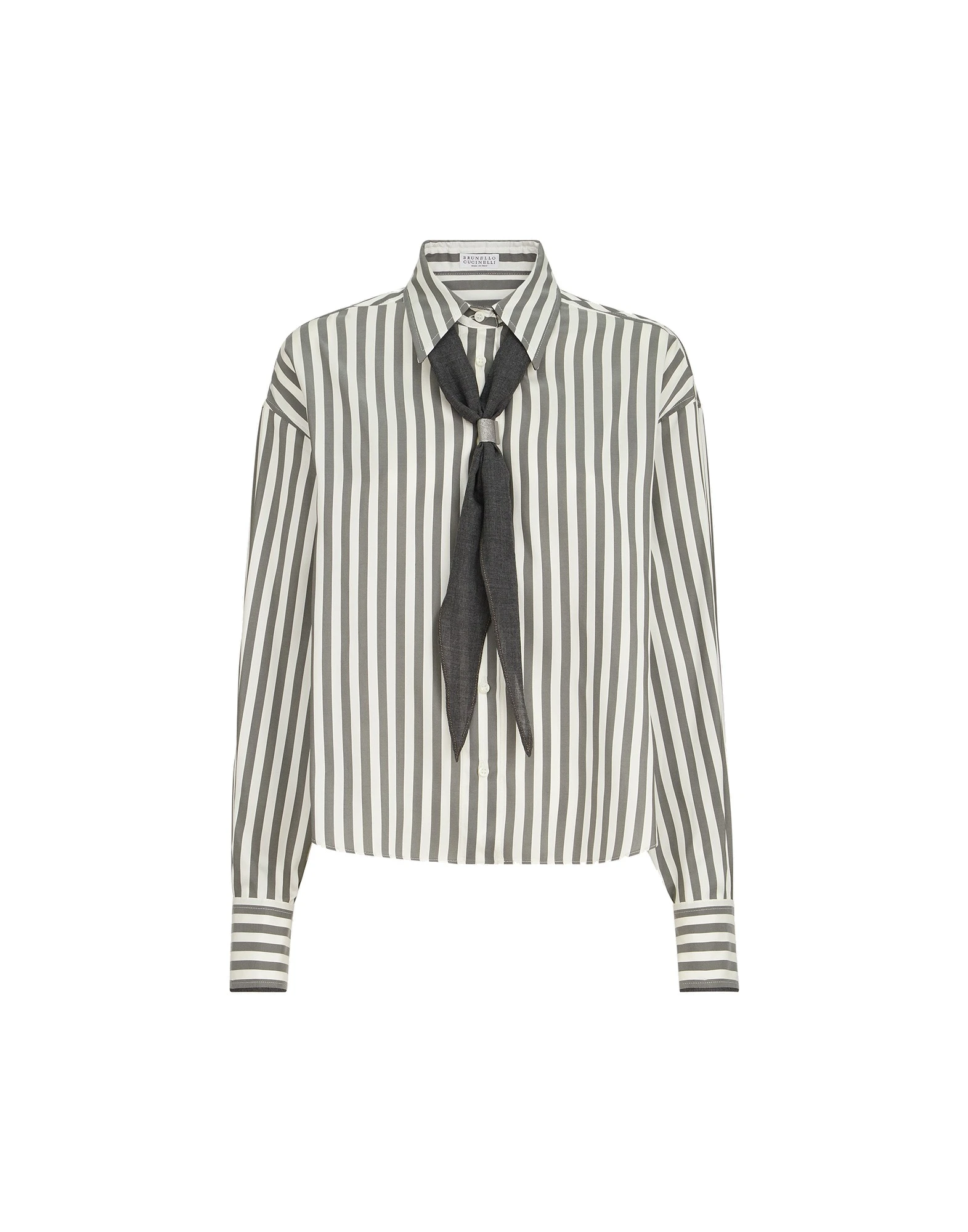 Brunello Cucinelli Poplin shirt with foulard in Green | Buy Tops at Luxury Shoes Brunello Cucinelli Poplin shirt with foulard in Green