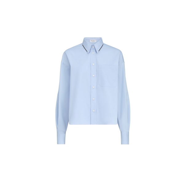 Brunello Cucinelli Poplin shirt with monili in Oxford Blue