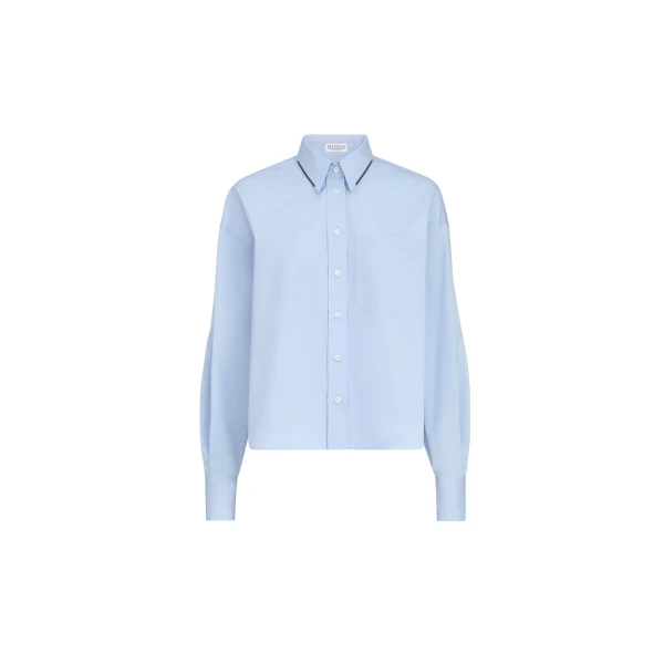 Poplin shirt with monili in Oxford Blue