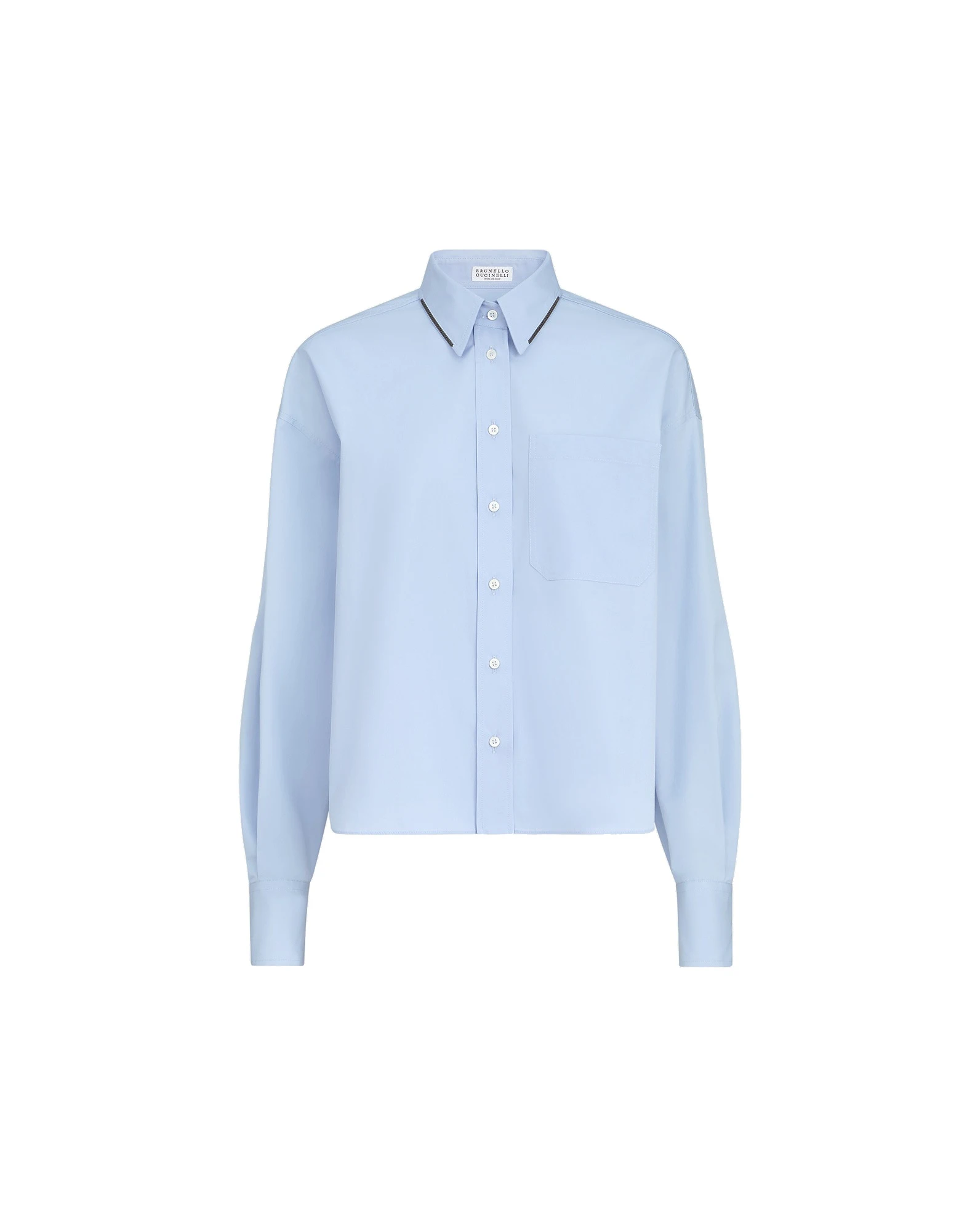 Brunello Cucinelli Poplin shirt with monili in Oxford Blue | Buy Tops at Luxury Shoes Brunello Cucinelli Poplin shirt with monili in Oxford Blue