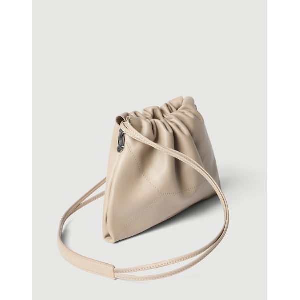Pouch bag in calfskin with monili in Buff - Image 3
