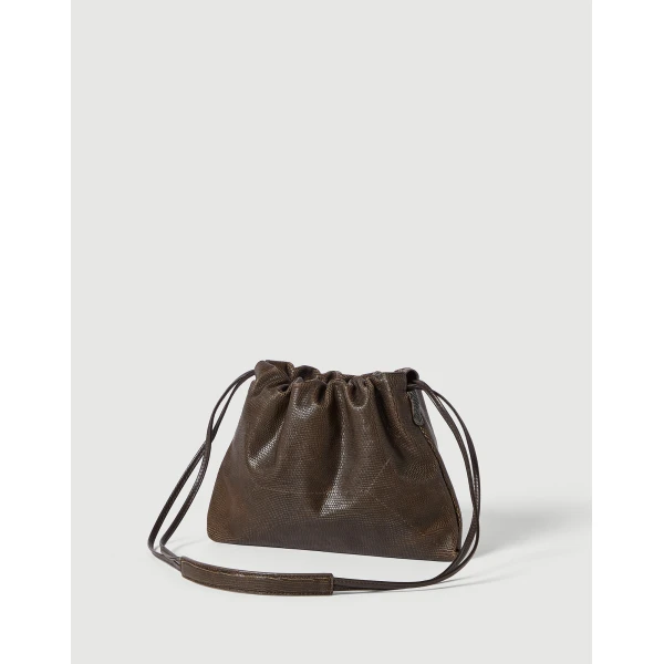 Pouch bag in lizard-effect calfskin in Rust Brown - Image 2