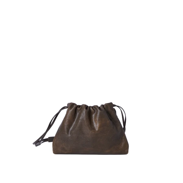 Pouch bag in lizard-effect calfskin in Rust Brown