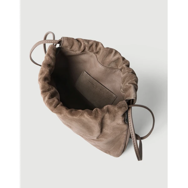 Pouch bag in suede with monili in Brown - Image 5