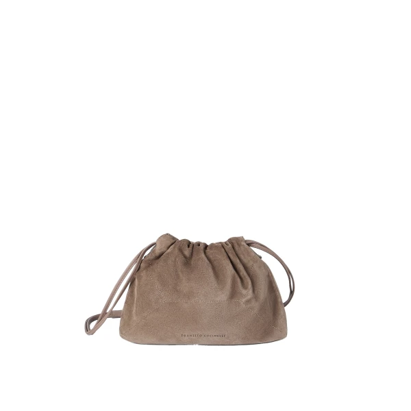 Pouch bag in suede with monili in Brown