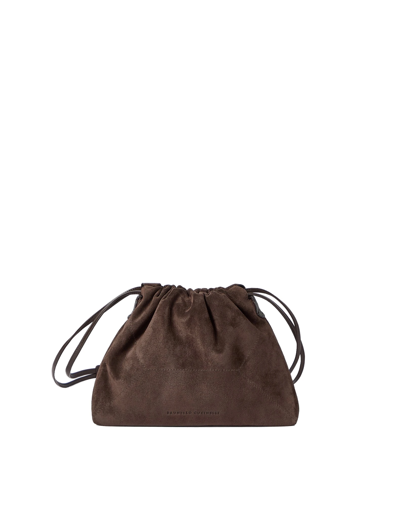 Brunello Cucinelli Pouch bag in suede with monili in Espresso | Buy Clutch Bags at Luxury Shoes Brunello Cucinelli Pouch bag in suede with monili in Espresso