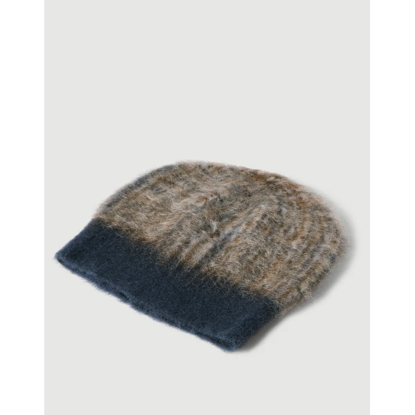 Brunello Cucinelli Prince of Wales double knit beanie in Dark Grey, view 2 | Hats | Luxury Shoes 