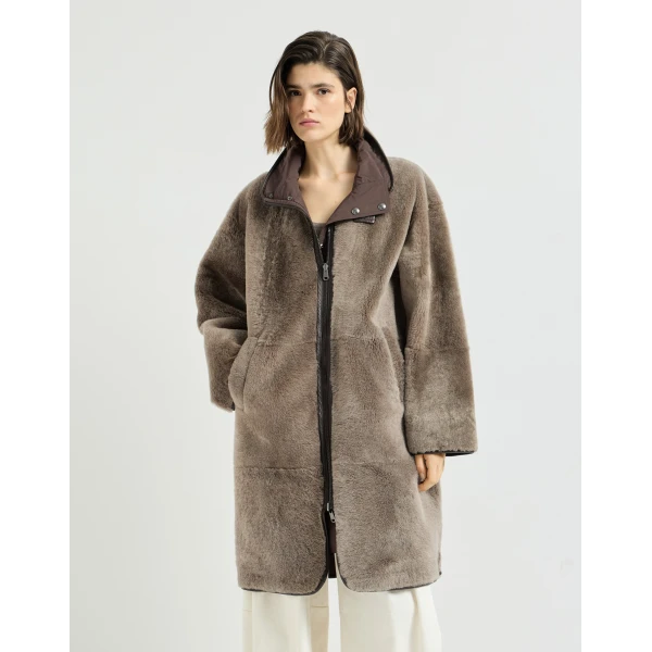 Brunello Cucinelli Reversible shearling coat in Brown, view 2 | Fur Coats | Luxury Shoes 