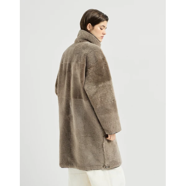 Brunello Cucinelli Reversible shearling coat in Brown, view 3 | Fur Coats | Luxury Shoes 