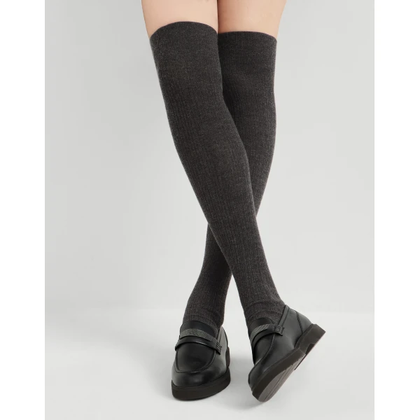 Brunello Cucinelli Rib knit socks in Lignite Grey, view 3 | Accessories | Luxury Shoes 