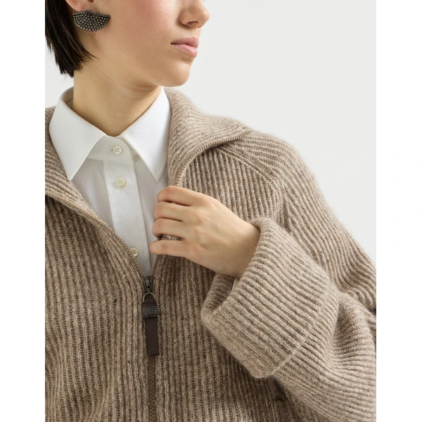 Ribbed cardigan with monili in Light Brown - Image 4