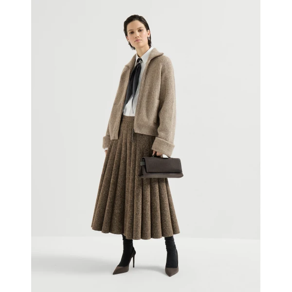 Ribbed cardigan with monili in Light Brown - Image 6
