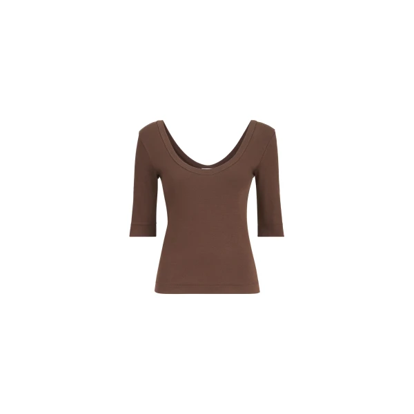 Ribbed jersey T-shirt in Pine Cone Brown