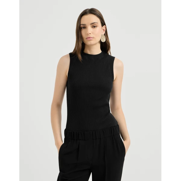 Ribbed jersey top with monili in Black - Image 2