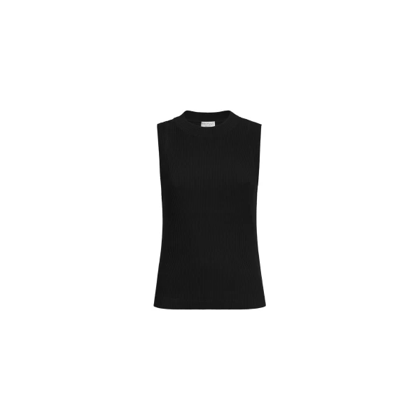 Ribbed jersey top with monili in Black