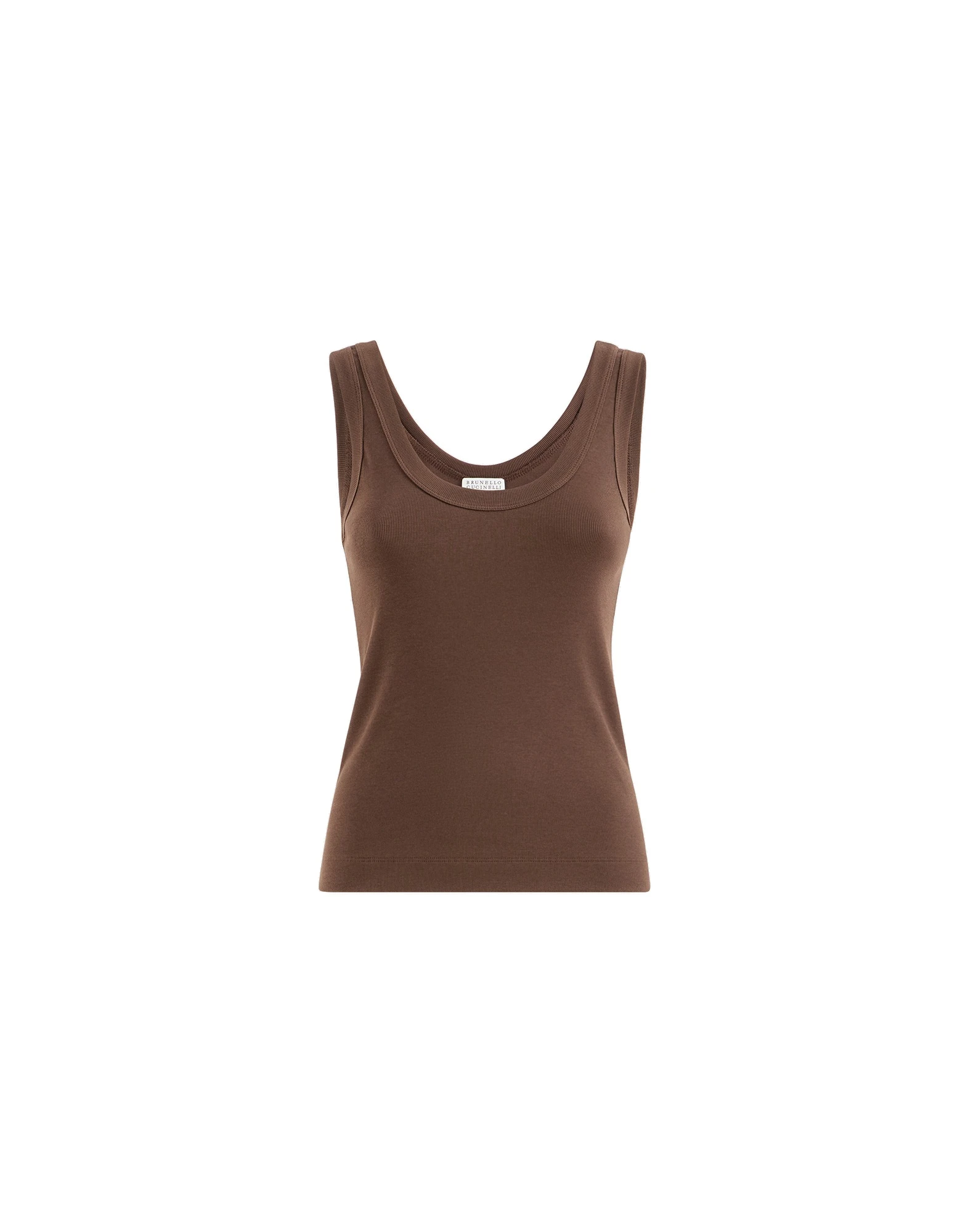 Brunello Cucinelli Ribbed jersey top with monili in Brown Brunello Cucinelli