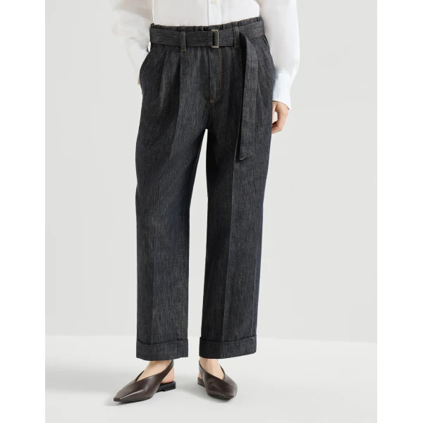 Brunello Cucinelli Sartorial Loose trousers in Dark Denim, view 2 | Denim | Luxury Shoes 