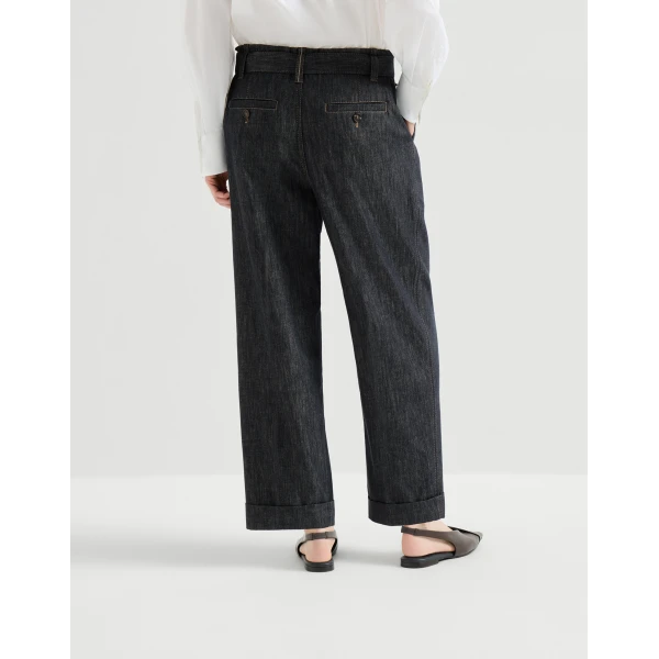 Brunello Cucinelli Sartorial Loose trousers in Dark Denim, view 3 | Denim | Luxury Shoes 