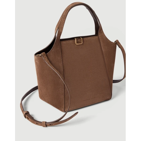 Sartorial small bucket bag in suede in Caramel - Image 3