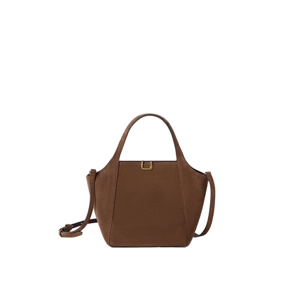 Sartorial small bucket bag in suede in Caramel