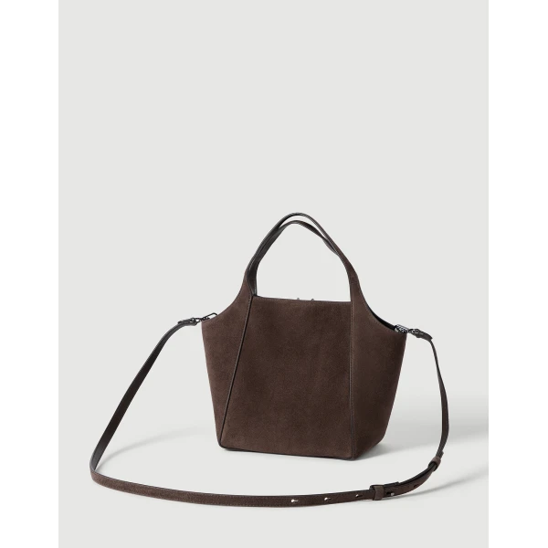 Sartorial small bucket bag in suede in Espresso - Image 2