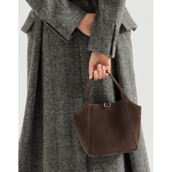 Sartorial small bucket bag in suede in Espresso - Image 4
